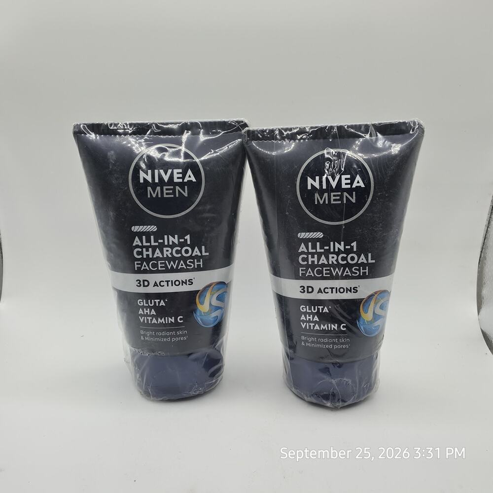 Nivea Men All-In-1 Charcoal Face Wash 100 ml 3.38 floz Facial Cleanser Lot Of 2